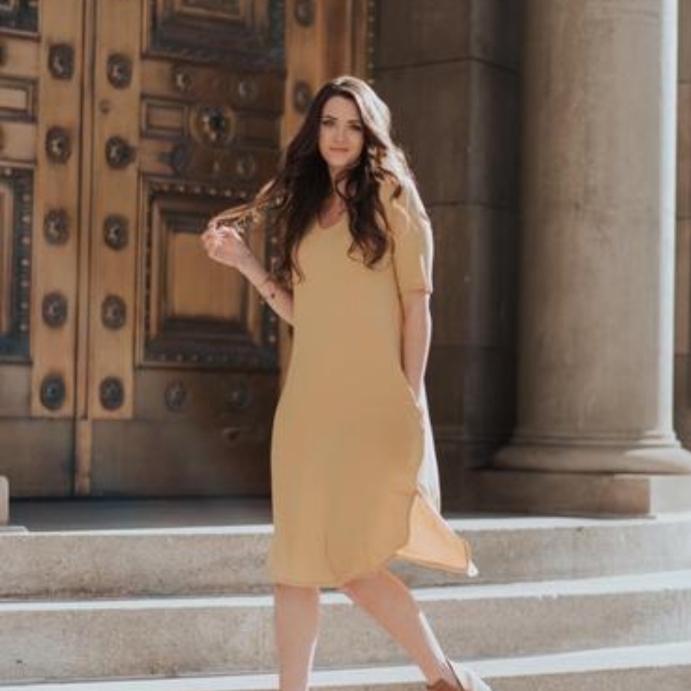 THE BLOCK DRESS-MUSTARD